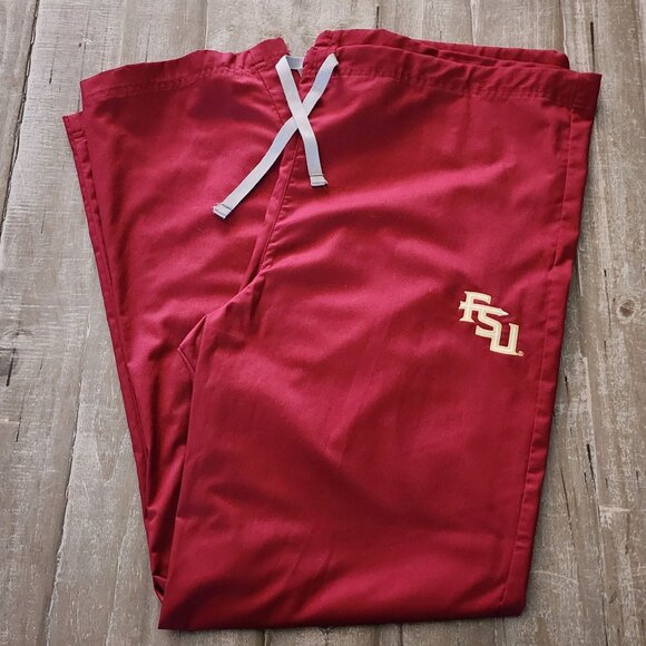 Wonder Work Mens Red Scrub Pants Drawstring Waist FSU Embroidery Large - Picture 3 of 12